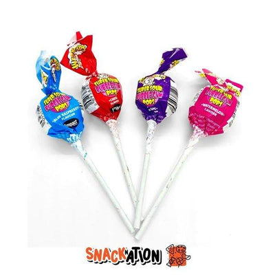 WARHEADS SUPER SOUR BUBBLEGUM POP - Lecca lecca aspro alla frutta con bubblegum 19 gr - Snackation